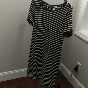 Talbots Black and white striped short sleeve dress